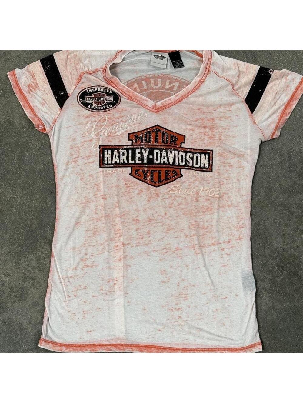 Harley Davidson Rhinestone Burnout Tee L